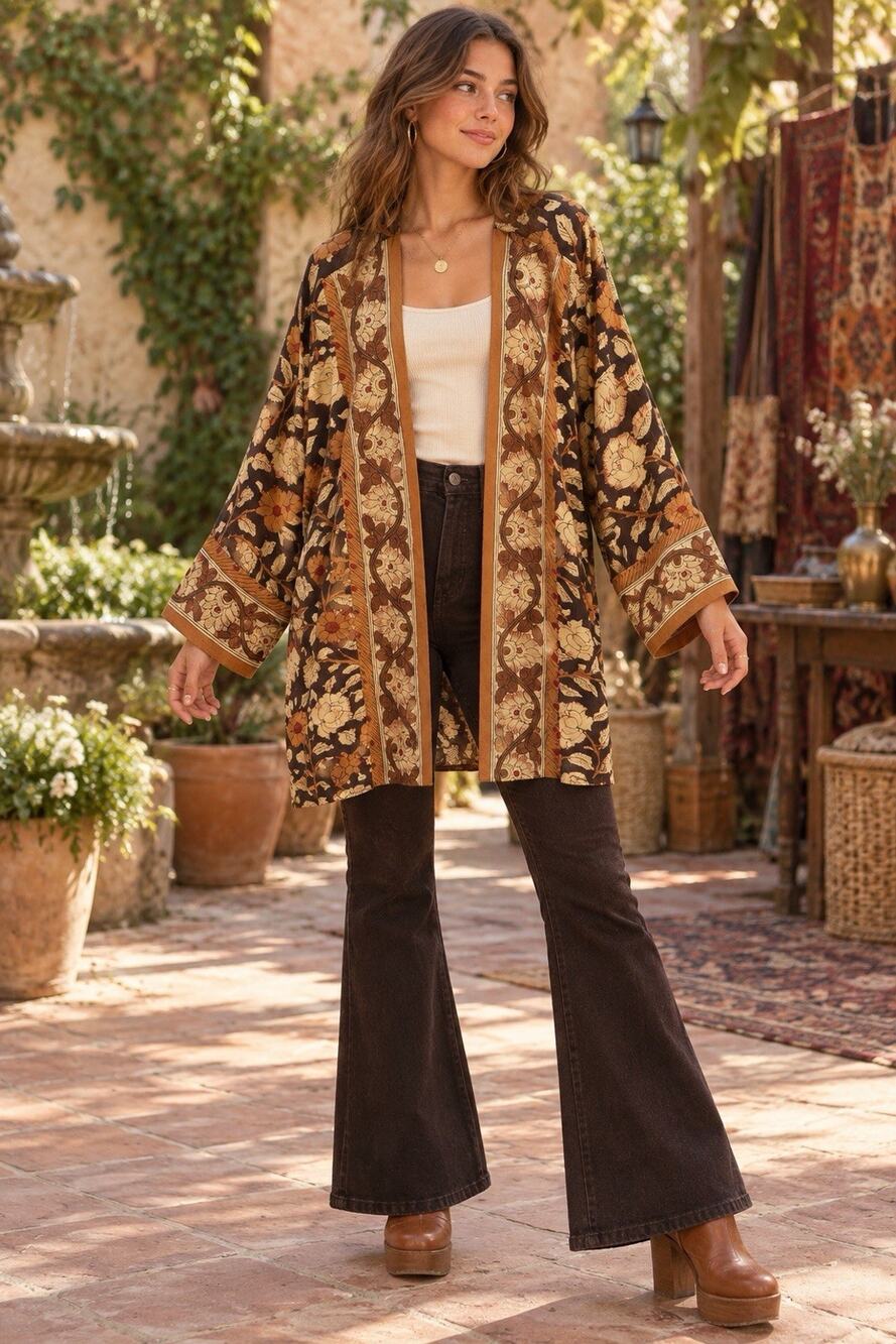 Soft Surroundings Kimono Cardigan Womens Autumn Floral Duster Cover Up Boho XL